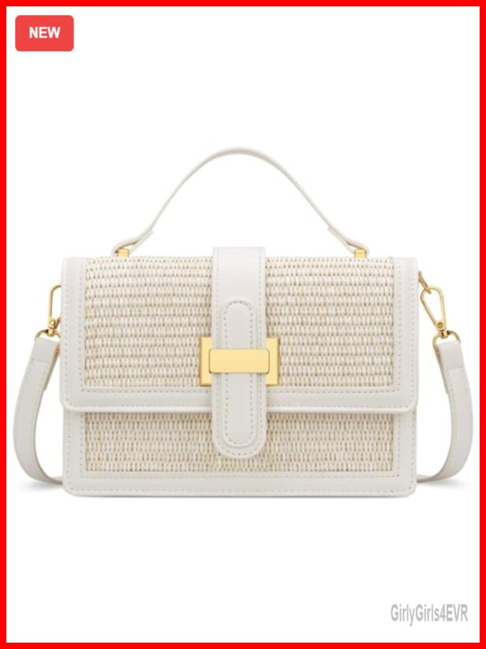 Straw Crossbody Bag with Adjustable Strap, Top Handle Purse, Faux Leather